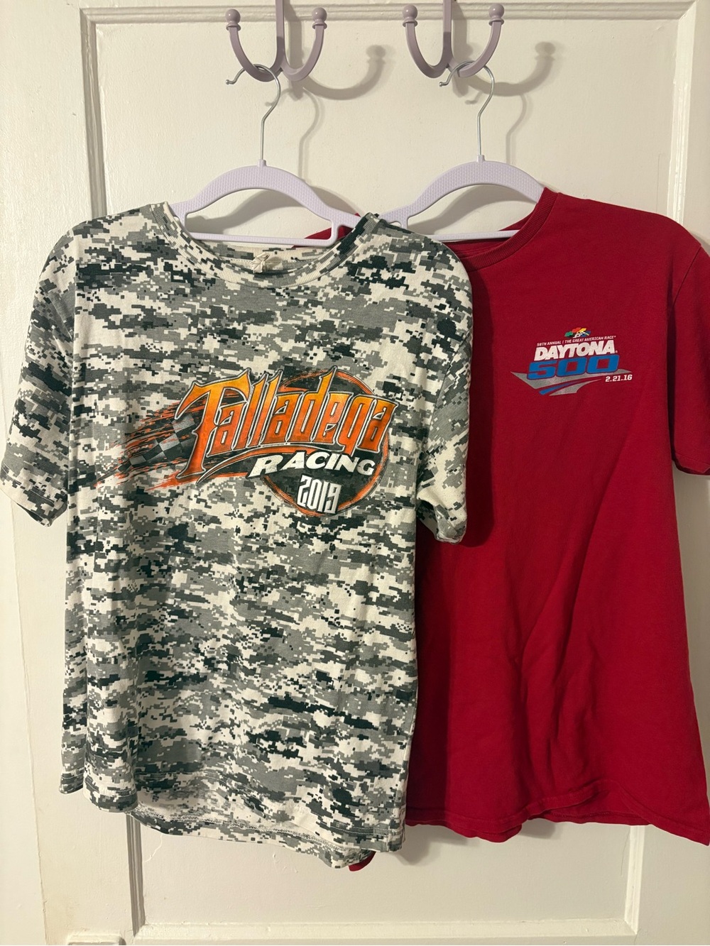 (2) Used Youth Medium NASCAR T-Shirts Daytona 500 2016 & Talladega Racing 2019